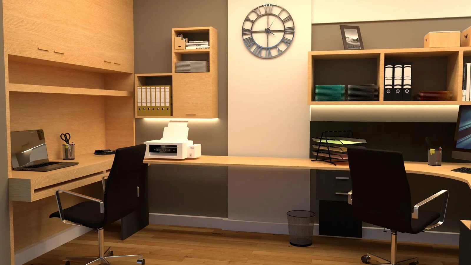 Proyectos Puestos de trabajo con mobiliario en roble y muebles colgantes