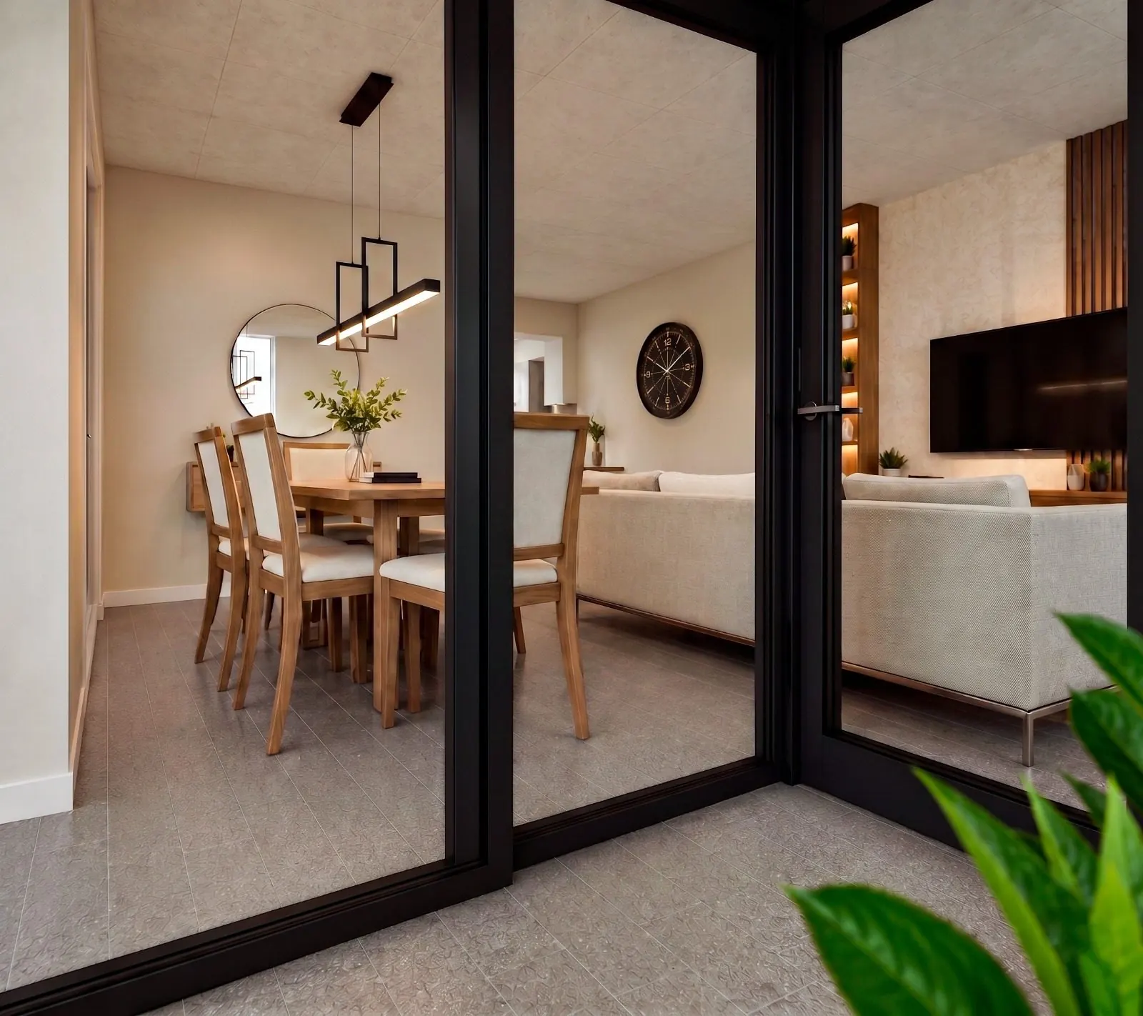Proyectos Comedor con mesa de madera y lámpara colgante lineal