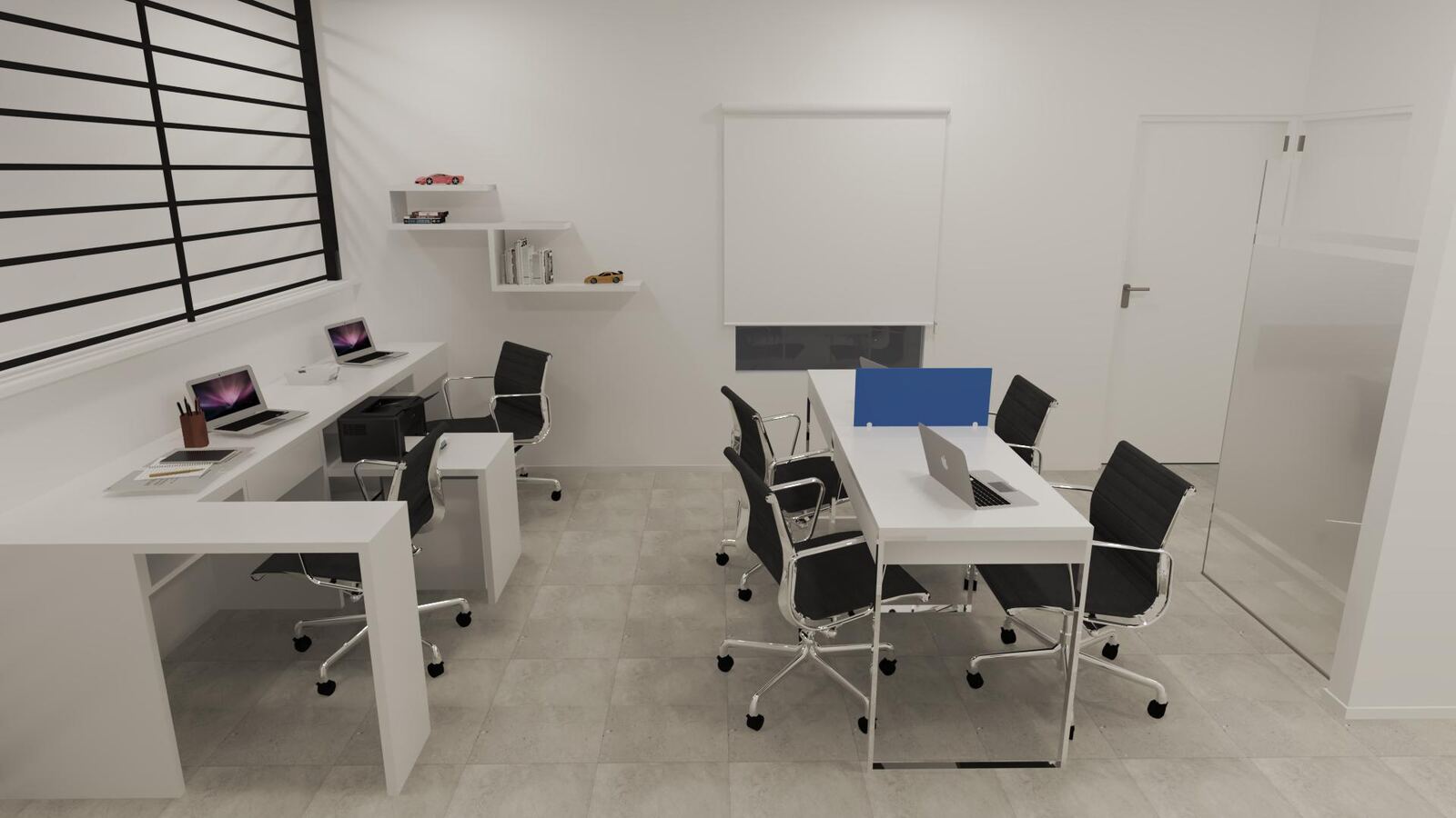 Proyectos Sala de trabajo con escritorios en L y mesa de reuniones