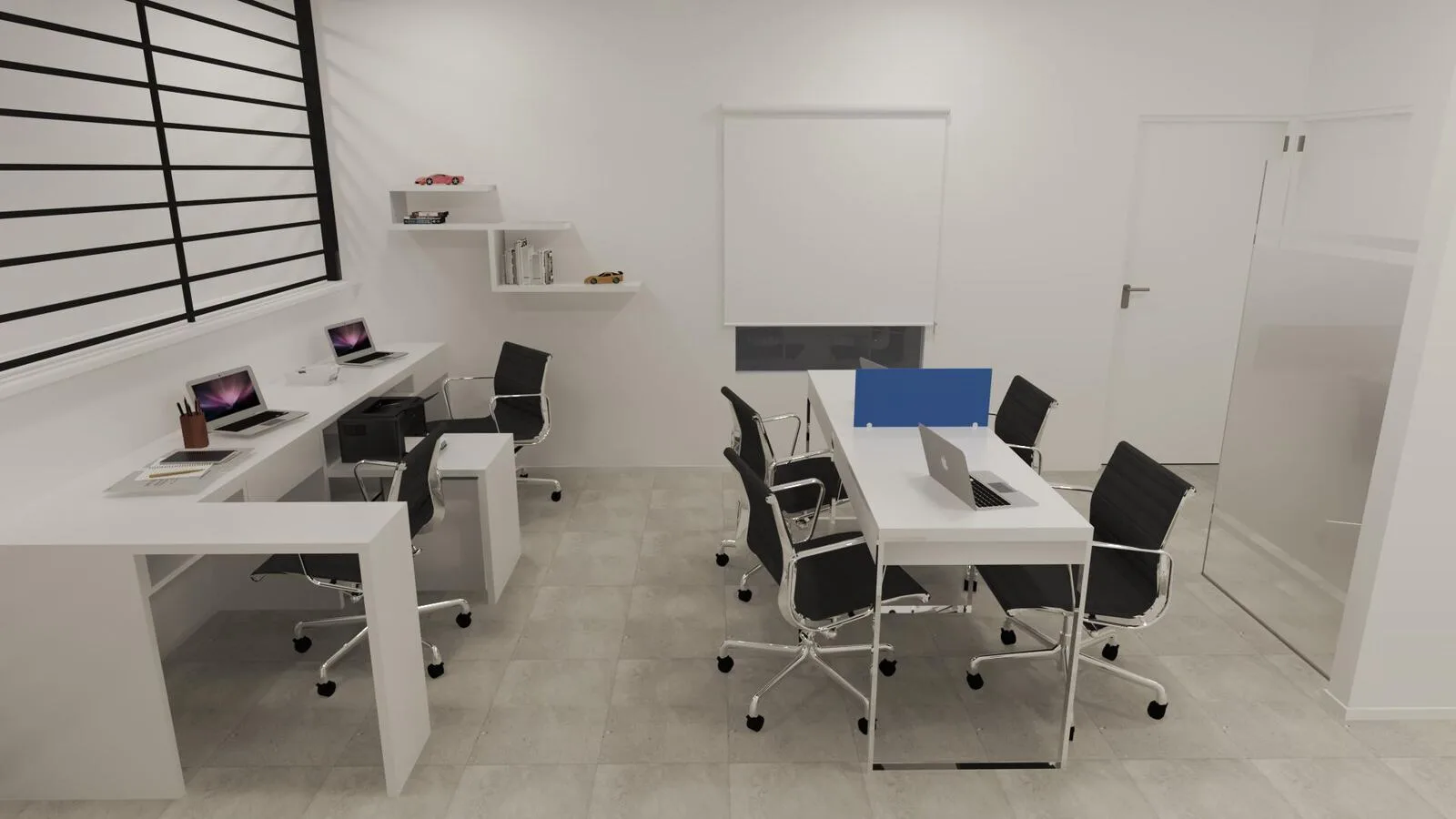 Proyectos Sala de trabajo con escritorios en L y mesa de reuniones